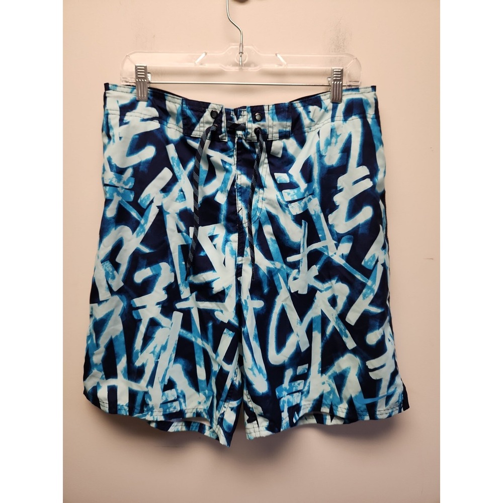 NIKE swim trunks shorts‎ drawstring elastic waist blue turquoise Large
